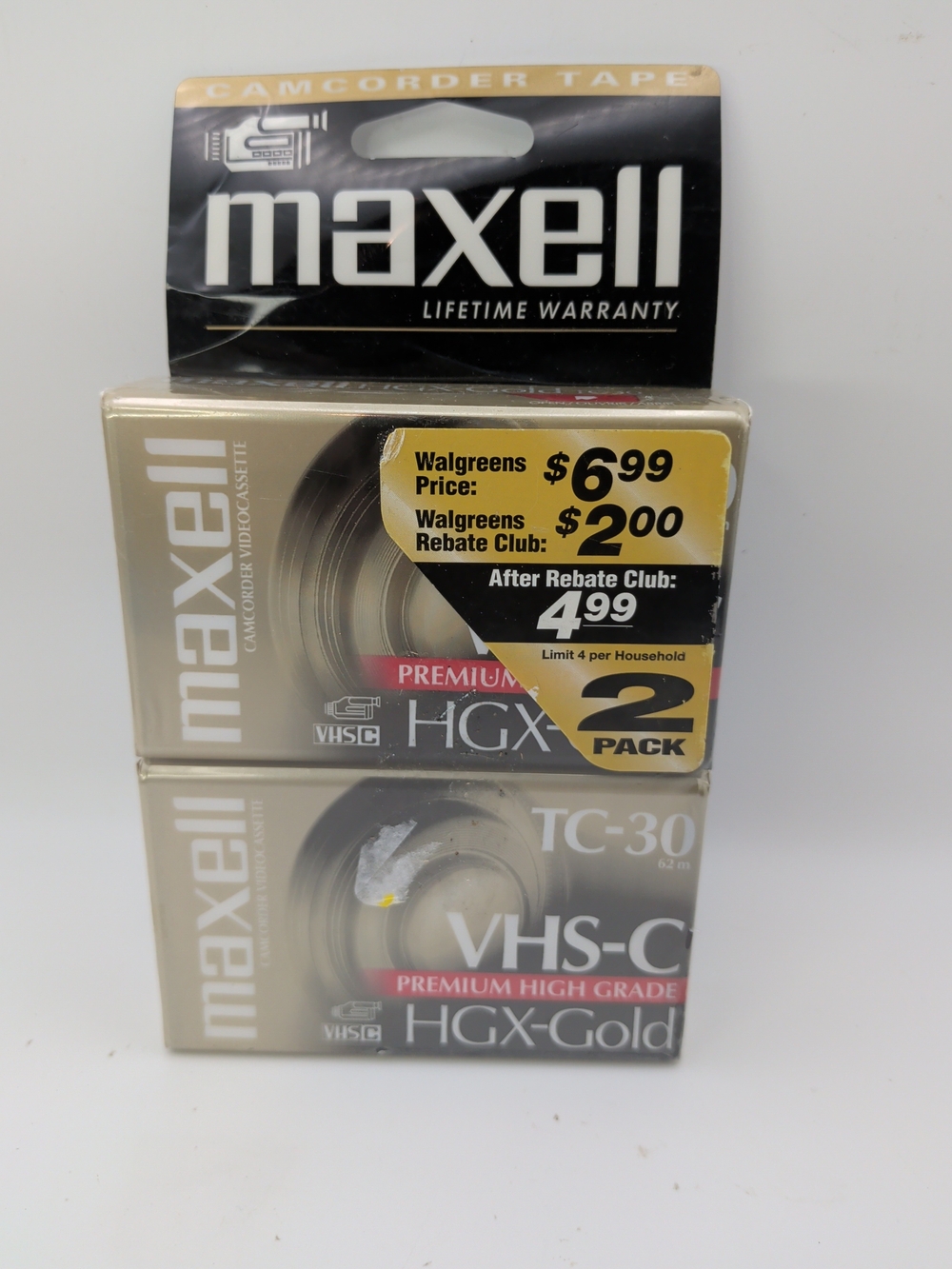 2 Maxell TC-30 VHS-C Premium High Grade HGX-Gold Camcorder Tapes Brand New